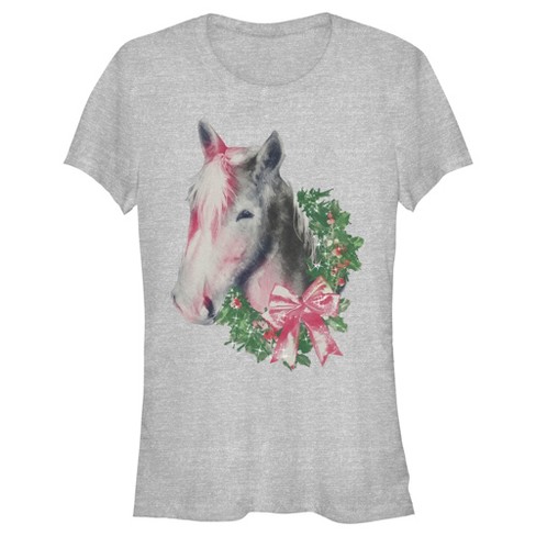 Juniors Womens Lost Gods Christmas Wreath Horse T-Shirt - image 1 of 4