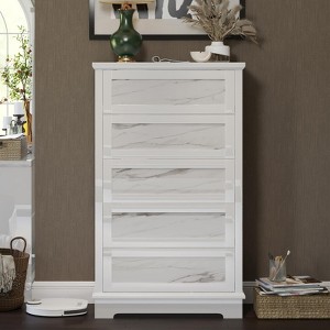 AMERLIFE 49.2"H High-Gloss 5 Drawer Dresser, Natural Marble Chest of Drawers No Handles, White - 1 of 4