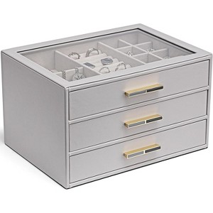 SmallRig Jewelry Box with Glass Lid & 3 Drawers, Cloud White Organizer for Necklaces, Rings & Earrings, Mother's Day Gift - 1 of 4