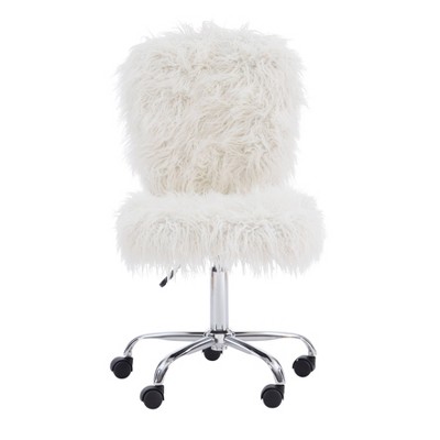 White Faux Fur Armless Swivel Office Chair