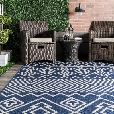 Reversible Aztec Blue Synthetic 4' x 6' Indoor/Outdoor Area Rug