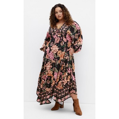 Women's Plus Size Devine Beauty Border Dress - black | CITY CHIC