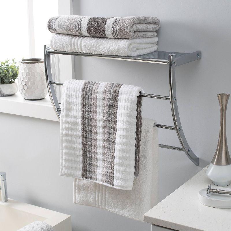 Wall Mounted Bathroom Shelf with 2 Towel Bars Chrome - Organize It All, 1 of 6