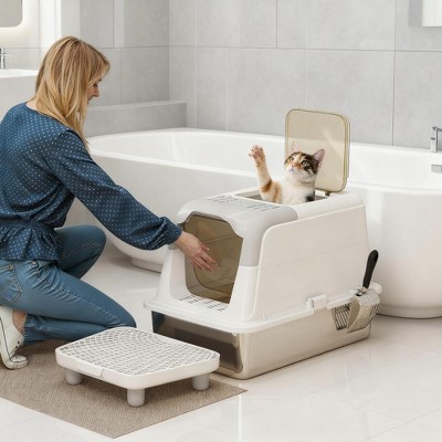 JUJABU Enclosed Cat Litter Box with Scoop & Deodorizer Bag