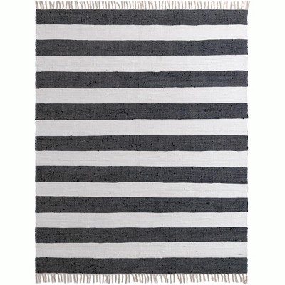 Handmade Navy Blue Braided Stripe 8' x 10' Easy-Care Rug