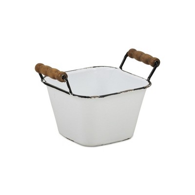 Cheung's Beatrice Lacquered Style White Metal Bin - Black RIm