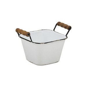 Cheung's Beatrice Lacquered Style White Metal Bin - Black RIm - 1 of 3