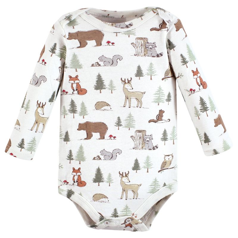 Hudson Baby Infant Boy Cotton Long-Sleeve Bodysuits, Forest Animals 3-Pack, 5 of 7