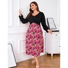 Coolmee Women's Casual Plus Size Maxi Dresses V Neck Puff Long Sleeve Sleeve Floral A-Line Swing Dress - 2 of 4