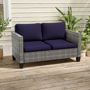 Sonkuki Patio Loveseat Sofa, All-Weather PE Rattan Wicker Set Small Patio Conversation Couch with Cushion - 1 of 4