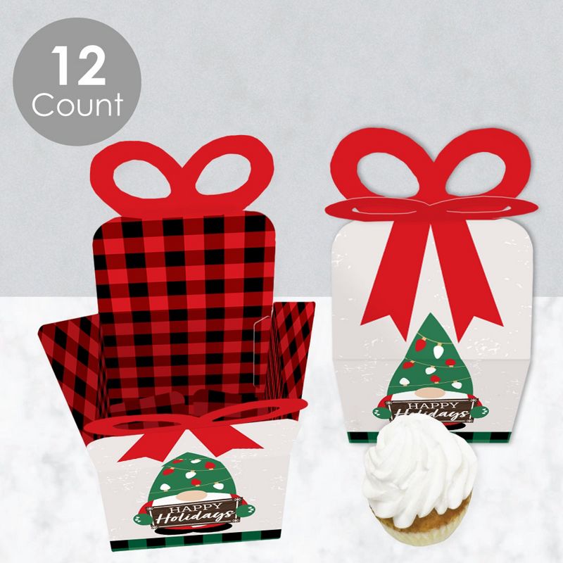 Big Dot of Happiness Red and Green Holiday Gnomes - Square Favor Gift Boxes - Christmas Party Bow Boxes - Set of 12, 3 of 9