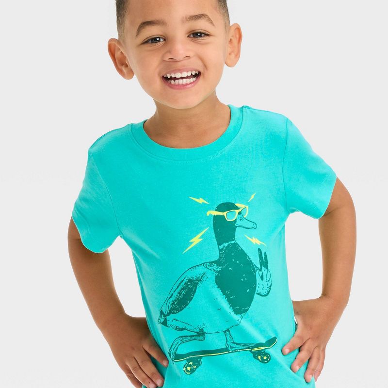 Toddler Boys&#39; Duck Skateboarding Short Sleeve Graphic T-Shirt - Cat &#38; Jack&#8482; Turquoise Blue, 2 of 4