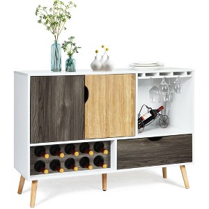 Costway Mid-Century Buffet Sideboard Wooden Storage Cabinet w/ Wine Rack & Glass Holder - 1 of 4
