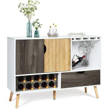Costway Mid-Century Buffet Sideboard Wooden Storage Cabinet w/ Wine Rack & Glass Holder
