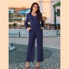 Seta T Women's V Neck Long Sleeve High Waist Wide Leg Casual Jumpsuits with Pockets - 3 of 4