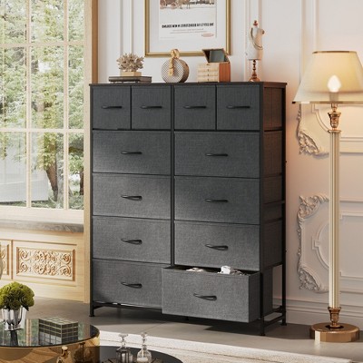 12-Drawer Tall Fabric Dresser with Wood Top and Steel Frame, Storage Chest of Drawers for Bedroom, Closet