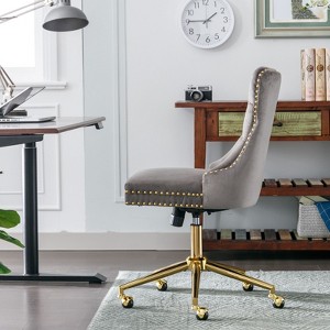 CAVINAS Velvet Office Chair with Button Tufting,Tufted Desk Chair with Metal Base,Adjustable Height Computer Chair with Nailhead for Home Office - 1 of 4