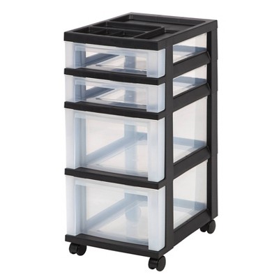 IRIS 4 Drawer Storage Cart with Organizer Top in Black