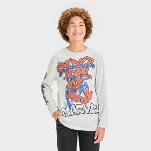 Boys' Spider-Man Long Sleeve Graphic T-Shirt - Beige - 1 of 4