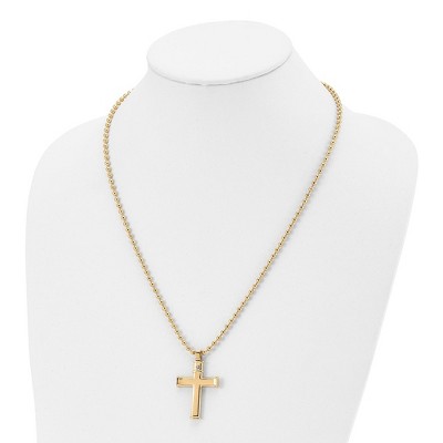 Chisel Stainless Steel Polished Yellow IP-plated Cross Pendant on a 22" Ball Chain Necklace