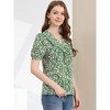 Allegra K Women's Summer Short Sleeves V Neck Ruffle Floral Button Down Shirt - 4 of 4