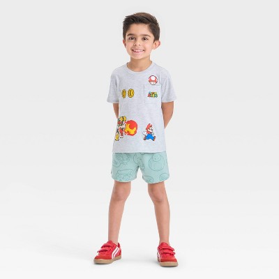 Toddler Boys' 2pc Nintendo Super Mario Pocket T-Shirt & Shorts Set - Gray 4T