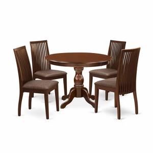 HomeStock 5-Piece Mahogany Finish Solid Wood Top Dining table with 4 Chairs with Slat Back - 1 of 4