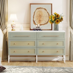 Hommoo Modern Rattan Dresser 6 Drawer Dressers Chests of Drawers for Bedroom Green - 1 of 4