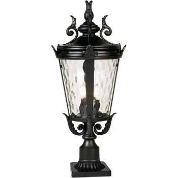 John Timberland Casa Marseille Vintage Outdoor Post Light Textured Black with Pier Mount 29" Clear Hammered Glass for Exterior Barn Deck House Porch