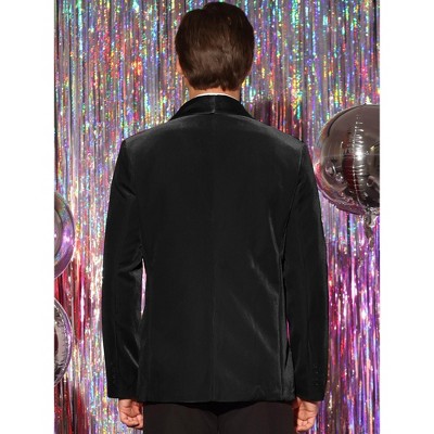 Мужские пиджаки INSPIRE CHIC Men's Slim Fit One Button Shawl Lapel Wedding Tuxedo Velvet Blazer Deep Black Large — фото 2