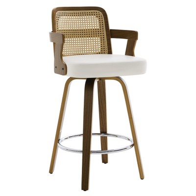 Bekrvio 26" Swivel Counter Height Bar Stools Set of 1/2/3/4,Faux Leather Upholstered Bar Chairs with Back & Arm for Kitchen Island,Black