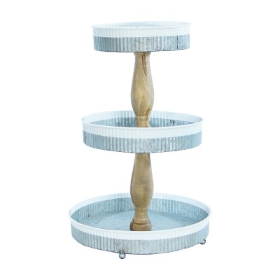 VIP Metal 18 in. Blue Embossed 3-Tier Tray