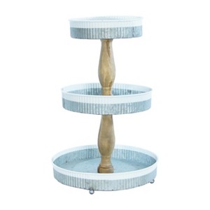 VIP Metal 18 in. Blue Embossed 3-Tier Tray - 1 of 4