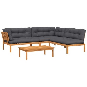 vidaXL Wooden Pallet Patio Sofa Set 4-Piece - Solid Acacia Wood with Cushions for Garden/Patio/Terrace - Brown Anthracite - 1 of 4
