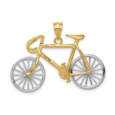 Black Bow Jewelry 14k Two Tone Gold Large 3D Bicycle Pendant