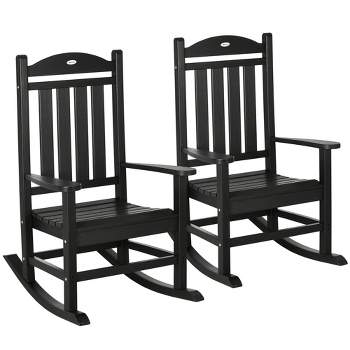 Outsunny Outdoor Rocking Chair, 2PCs Traditional Slatted Porch Rocker with Armrests, Fade-Resistant Waterproof HDPE for Indoor & Outdoor, Black