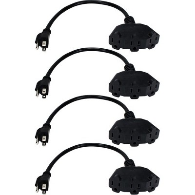 QVS 4-Pack 12 Inches 3-Outlet OutletSaver AC Power Splitter Adaptor - For Power Strip - 125 V AC / 13 A - Black - 4