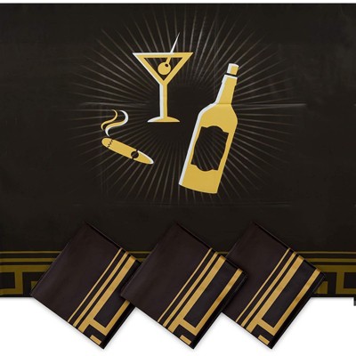 Sparkle and Bash 3 Pack Black Plastic Tablecloth for Roaring 20's Party (54 x 108 in)