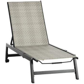 Outsunny Outdoor Chaise Lounge Chair, Waterproof Rattan Wicker Pool Furniture with 5-Position Reclining Adjustable Backrest & Wheels, Gray