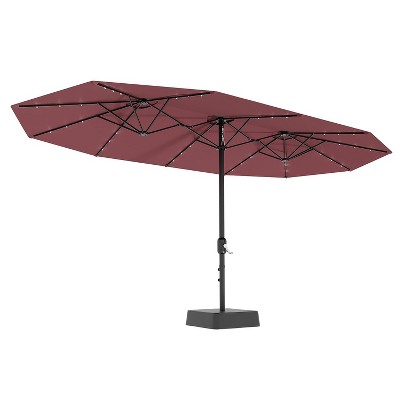 15 Ft Large Patio Umbrella with Solar Lights, Outdoor Double-Sided Rectangle Umbrella with Base, Outdoor Umbrella for Backyard, Pool, Patio