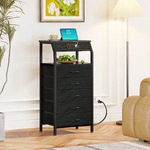 Furnulem Nightstands with 3/4/5 Drawers & Outlets, Bedside Tables with 2 USB Ports and 2-Tier Open Shelf - 1 of 4