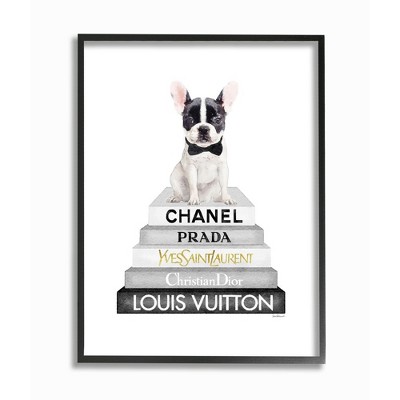 Stupell Industries Cute French Bulldog Puppy Sitting on Glam Bookstack