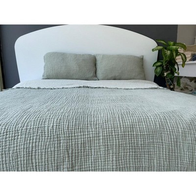 Sussex Home Muslin Blanket 4 Layers, Soft Bedspread, 100% Turkish Cotton Muslin Bed Cover, Reversible Coverlet, Green, 91x95, Queen Size — фото 2