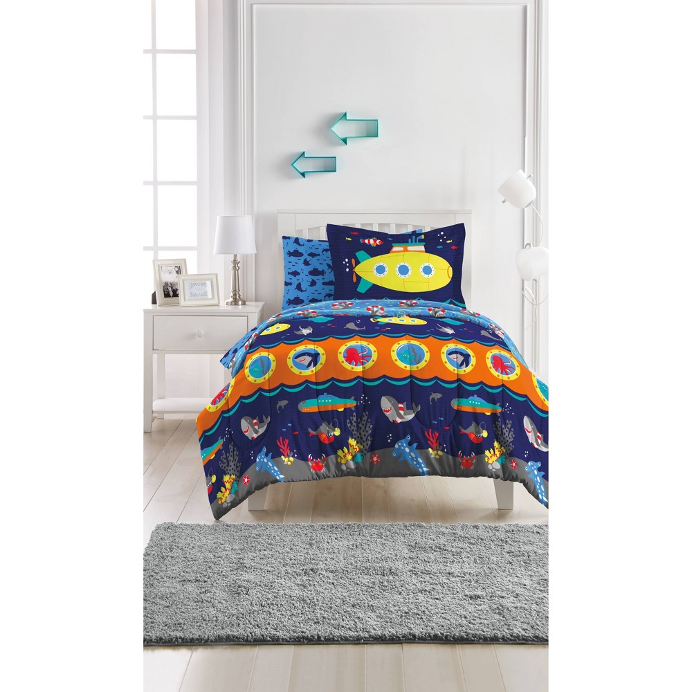 Photos - Bed Linen Full Submarine Kids' Bed in a Bag Navy - Dream Factory: Nautical Ocean Theme, 7-Piece Set, Microfiber, Reversible Design