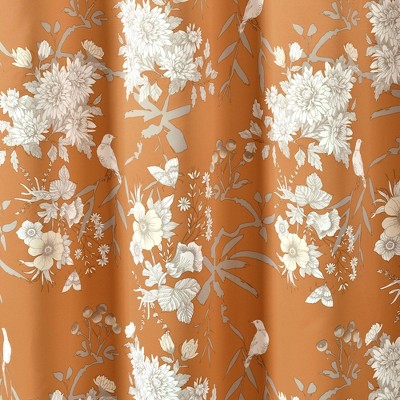 Orange Floral Blackout Polyester Rod Pocket Window Panels