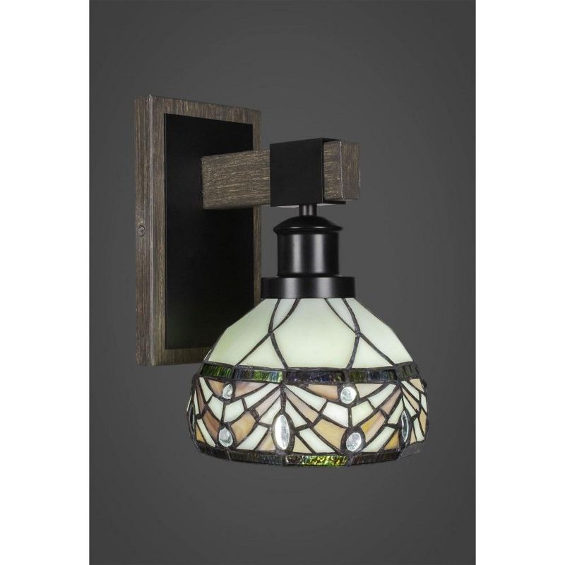 Toltec Lighting Tacoma 1 - Light Sconce in  Black/Painted Wood with 7" Royal Merlot Art Glass Shade, 1 of 2