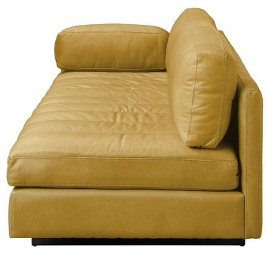 Radia 74" Turmeric Leather Tufted Sofa with Pillow