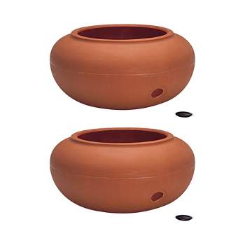 The HC Companies 21 Inch Diameter Lightweight Garden Hose Storage Pot for 75 to 100 Ft Hoses, Pairs w/ Terrazzo Series Pots, Terra Cotta (2 Pack)