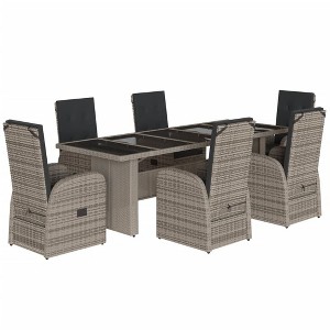 vidaXL 7 Piece Patio Dining Set with Cushions Gray Poly Rattan - 1 of 4