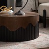 Sapphtopaz Round Coffee Table with Handcrafted Relief Two-Tones Retro Coffee Bar with Wooden Assembled Design Center Table for Living Room,Walnut - 2 of 4